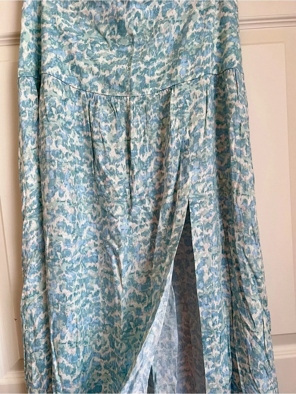 Sky to Moon Light Blue Patterned Strapless Slit up Front Maxi Dress - Women's L